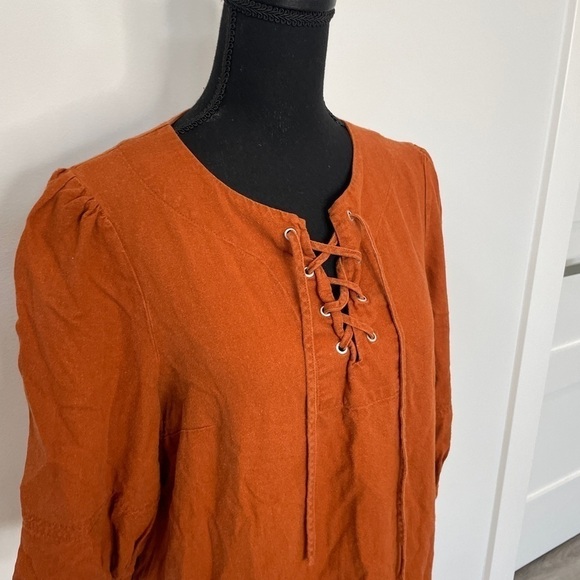 Who What Wear Tan Puffy Sleeves Oversized Dress - Picture 2 of 7